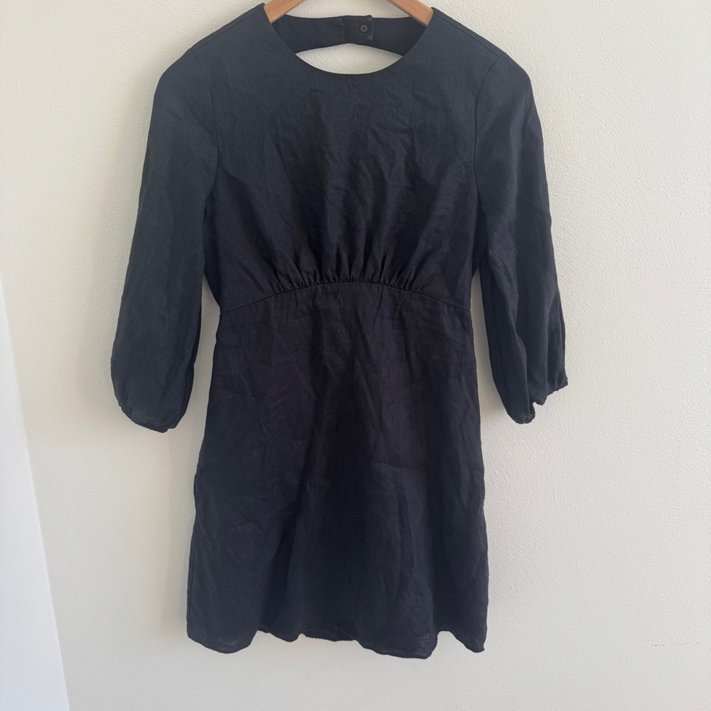 Banana Republic Black Linen Mini Dress Open Back 4